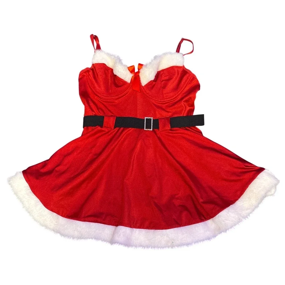 RSLove Red Velvet Santa Babydoll Dress Costume Sleepwear, Size S‎
